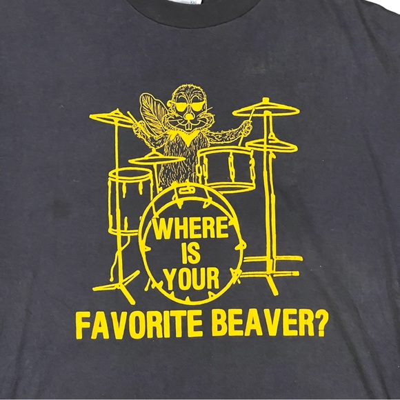 True Vintage Mens where is your favorite beaver t shirt black 1990s XXL - Picture 3 of 4